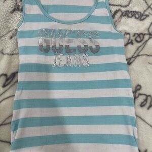 GUESS Blue and White Striped Tank Top